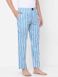 Men's Striped, Blue, Cotton, Regular Fit, Elasticated, Waistband, Pyjama  With Side Pockets
