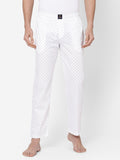 Men's Printed, White, Cotton, Regular Fit, Elasticated, Waistband, Pyjama With Side Pockets
