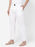 Men's Printed, White, Cotton, Regular Fit, Elasticated, Waistband, Pyjama With Side Pockets