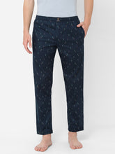 Men's Printed, Navy, Cotton, Regular Fit, Elasticated, Waistband, Pyjama With Side Pockets