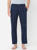 Men's Printed, Navy, Cotton, Regular Fit, Elasticated, Waistband, Pyjama With Side Pockets