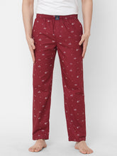 Women's Printed, Maroon, Cotton, Regular Fit, Elasticated, Waistband, Pyjama With Side Pockets