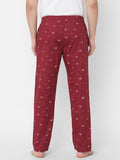 Women's Printed, Maroon, Cotton, Regular Fit, Elasticated, Waistband, Pyjama With Side Pockets