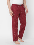 Women's Printed, Maroon, Cotton, Regular Fit, Elasticated, Waistband, Pyjama With Side Pockets