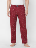 Women's Printed, Maroon, Cotton, Regular Fit, Elasticated, Waistband, Pyjama With Side Pockets