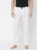 Women's Printed, White, Cotton, Regular Fit, Elasticated, Waistband, Pyjama With Side Pockets