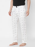 Women's Printed, White, Cotton, Regular Fit, Elasticated, Waistband, Pyjama With Side Pockets