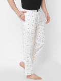 Women's Printed, White, Cotton, Regular Fit, Elasticated, Waistband, Pyjama With Side Pockets