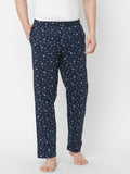 Women's Printed, Navy, Cotton, Regular Fit, Elasticated, Waistband, Pyjama With Side Pockets