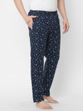 Women's Printed, Navy, Cotton, Regular Fit, Elasticated, Waistband, Pyjama With Side Pockets