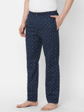Women's Printed, Navy, Cotton, Regular Fit, Elasticated, Waistband, Pyjama With Side Pockets