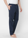 Women's Printed, Navy, Cotton, Regular Fit, Elasticated, Waistband, Pyjama With Side Pockets