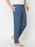 Women's Printed, Blue, Cotton, Regular Fit, Elasticated, Waistband, Pyjama With Side Pockets