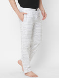 Women's Printed, White, Cotton, Regular Fit, Elasticated, Waistband, Pyjama With Side Pockets
