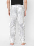 Women's Printed, White, Cotton, Regular Fit, Elasticated, Waistband, Pyjama With Side Pockets