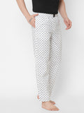 Women's Printed, White, Cotton, Regular Fit, Elasticated, Waistband, Pyjama With Side Pockets