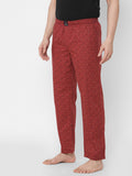 Women's Printed, Wine, Cotton, Regular Fit, Elasticated, Waistband, Pyjama With Side Pockets