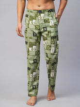Men's Printed, Green, Cotton, Regular Fit, Elasticated, Waistband, Pyjama With Side Pockets