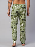 Men's Printed, Green, Cotton, Regular Fit, Elasticated, Waistband, Pyjama  With Side Pockets