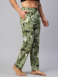 Men's Printed, Green, Cotton, Regular Fit, Elasticated, Waistband, Pyjama  With Side Pockets