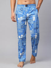 Men's Printed, Blue, Cotton, Regular Fit, Elasticated, Waistband, Pyjama With Side Pockets
