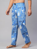 Men's Printed, Blue, Cotton, Regular Fit, Elasticated, Waistband, Pyjama  With Side Pockets
