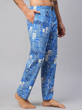 Men's Printed, Blue, Cotton, Regular Fit, Elasticated, Waistband, Pyjama  With Side Pockets