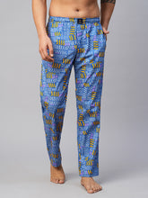 Men's Printed, Blue, Cotton, Regular Fit, Elasticated, Waistband, Pyjama With Side Pockets