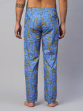 Men's Printed, Blue, Cotton, Regular Fit, Elasticated, Waistband, Pyjama  With Side Pockets