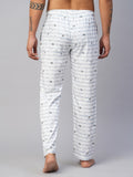 Men's Printed, White, Cotton, Regular Fit, Elasticated, Waistband, Pyjama With Side Pockets