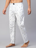 Men's Printed, White, Cotton, Regular Fit, Elasticated, Waistband, Pyjama With Side Pockets