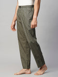 Men's Printed, Olive, Cotton, Regular Fit, Elasticated, Waistband, Pyjama With Side Pockets