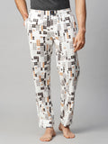 Men's Printed, White, Cotton, Regular Fit, Elasticated, Waistband, Pyjama With Side Pockets