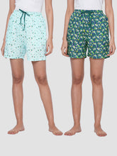 Women's Multicolor, 100% Cotton, Printed, Regular Fit, Inner Elastic, Mid-Rise, Lounge Shorts - Pack of 2