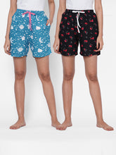 Women's Multicolor, 100% Cotton, Printed, Regular Fit, Inner Elastic, Mid-Rise, Lounge Shorts - Pack of 2