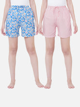 Women's Multicolor, 100% Cotton, Printed, Regular Fit, Inner Elastic, Mid-Rise, Lounge Shorts - Pack Of 2