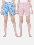 Women's Multicolor, 100% Cotton, Printed, Regular Fit, Inner Elastic, Mid-Rise, Lounge Shorts - Pack Of 2