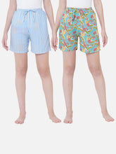 Women's Multicolor, 100% Cotton, Printed, Regular Fit, Inner Elastic, Mid-Rise, Lounge Shorts - Pack Of 2