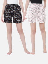 Women's Multicolor, 100% Cotton, Printed, Regular Fit, Inner Elastic, Mid-Rise, Lounge Shorts - Pack Of 2