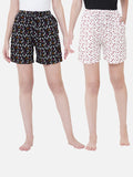 Women's Multicolor, 100% Cotton, Printed, Regular Fit, Inner Elastic, Mid-Rise, Lounge Shorts - Pack Of 2