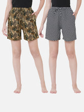 Women's Multicolor, 100% Cotton, Printed, Regular Fit, Inner Elastic, Mid-Rise, Lounge Shorts - Pack Of 2