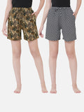 Women's Multicolor, 100% Cotton, Printed, Regular Fit, Inner Elastic, Mid-Rise, Lounge Shorts - Pack Of 2