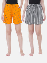 Women's Multicolor, 100% Cotton, Printed, Regular Fit, Inner Elastic, Mid-Rise, Lounge Shorts - Pack Of 2