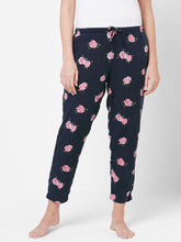 Women's Printed, Navy, Viscose, Regular Fit, Elasticated, Waistband, Pyjama With Side Pockets