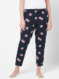 Women's Printed, Navy, Viscose, Regular Fit, Elasticated, Waistband, Pyjama With Side Pockets