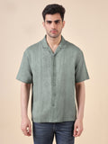 Men Relaxed Fit Cotton Jacquard Textured Resort Shirt