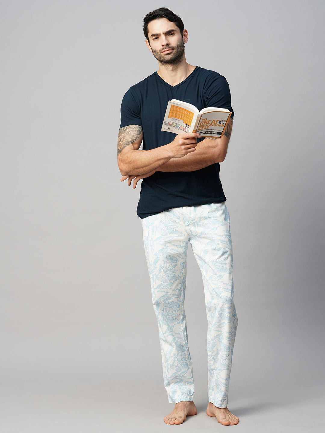 Men's Printed, Blue, Cotton, Regular Fit, Elasticated, Waistband, Pyjama  With Side Pockets