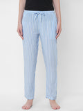 Women's Striped, Blue, Viscose, Regular Fit, Elasticated, Waistband, Pyjama  With Side Pockets