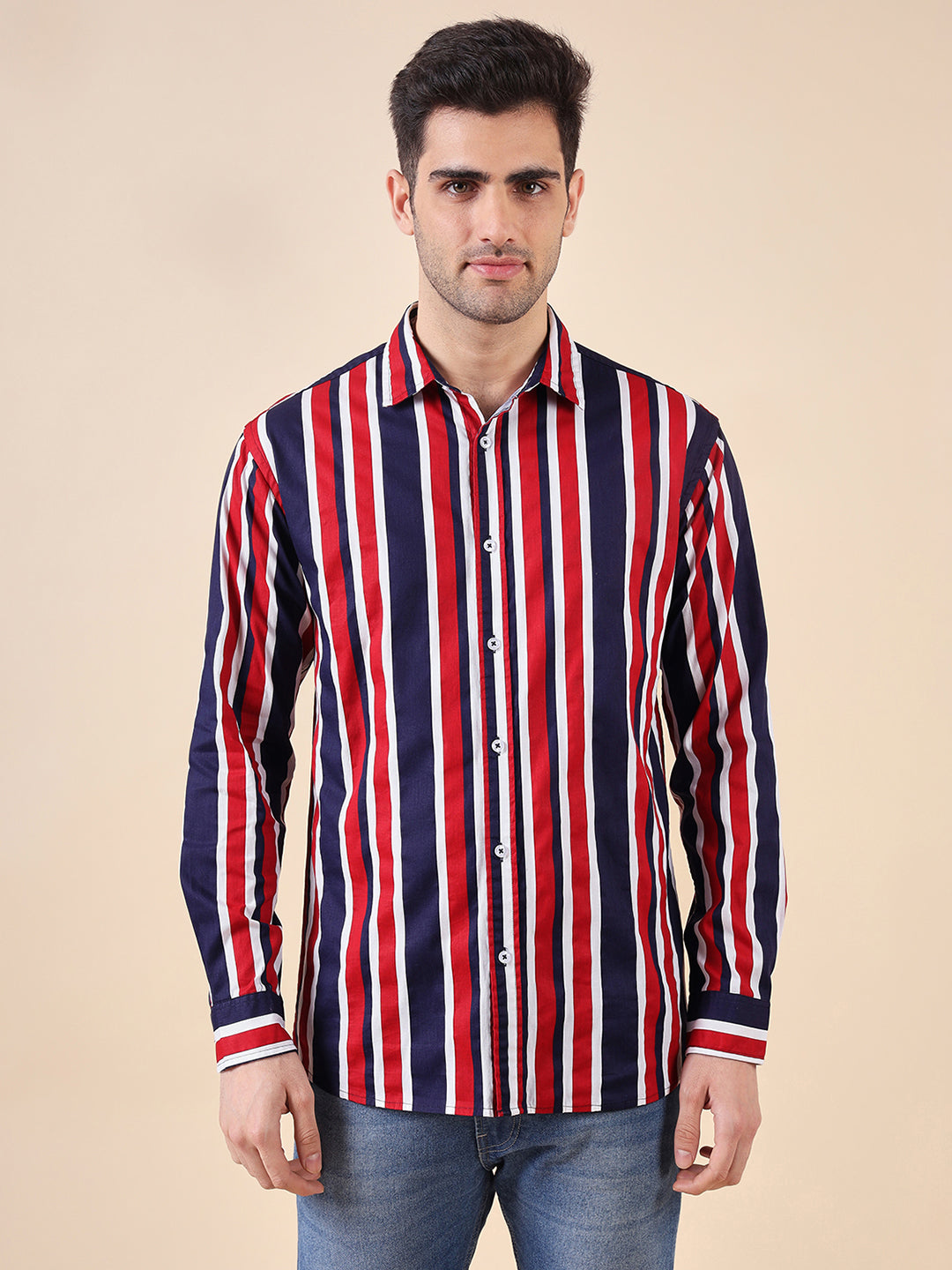 Men Cotton Print Regular Fit Stripe Shirt