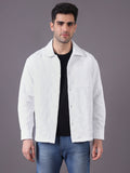 Men Solid Textured Jacquard Weave Oversized Cotton Shacket